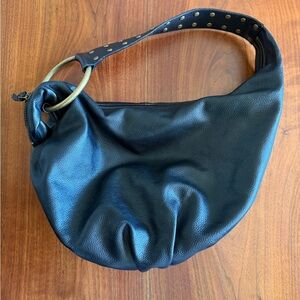 Y2K vintage Express Leather Black Hobo Bag with Gold Studded Strap